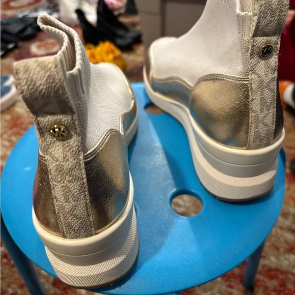Michael Kors Gold and Cream Knit Sneakers - Picture 3 of 5